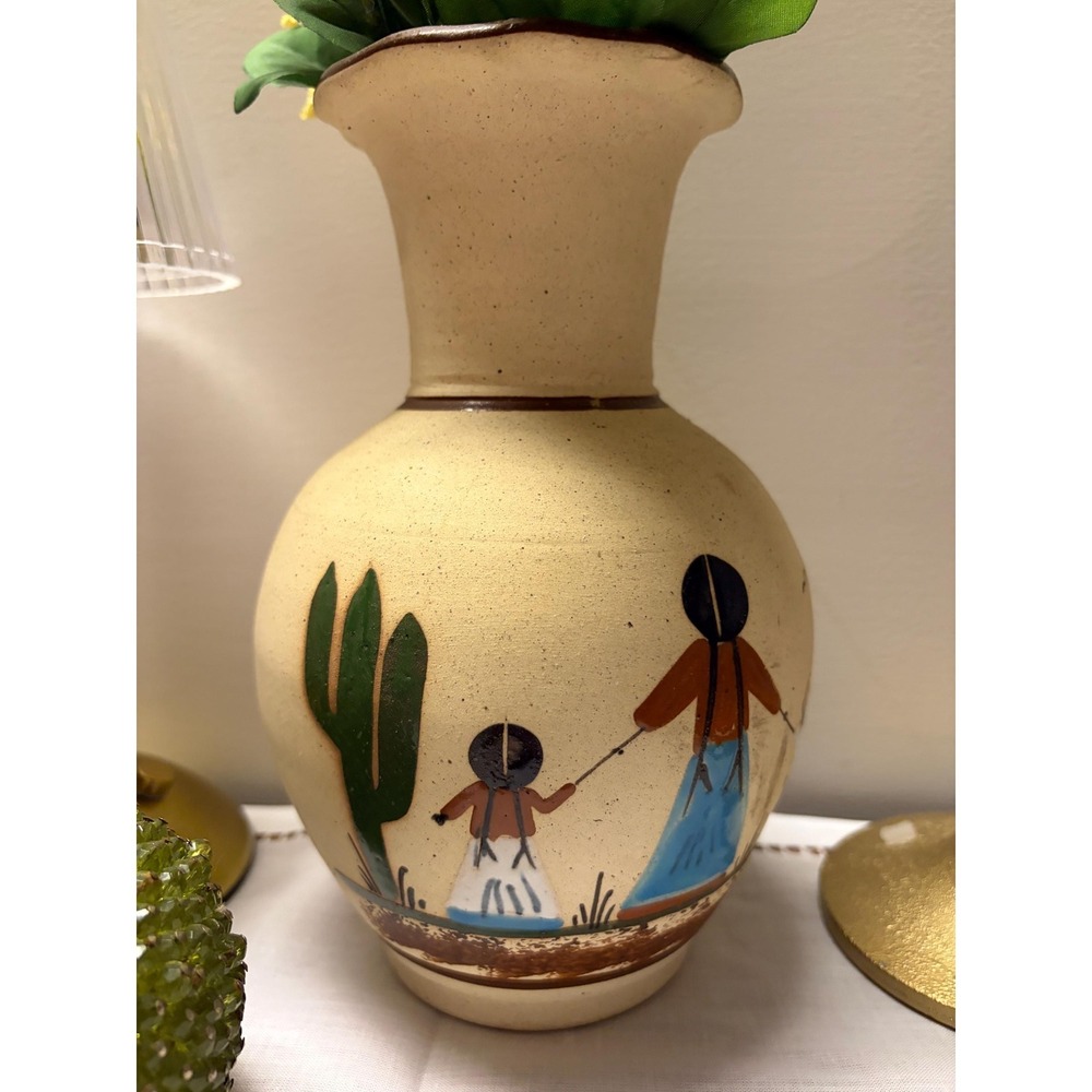 Vintage Tonala Mexican Folk Art Vase - Hand Painted‎ Pottery